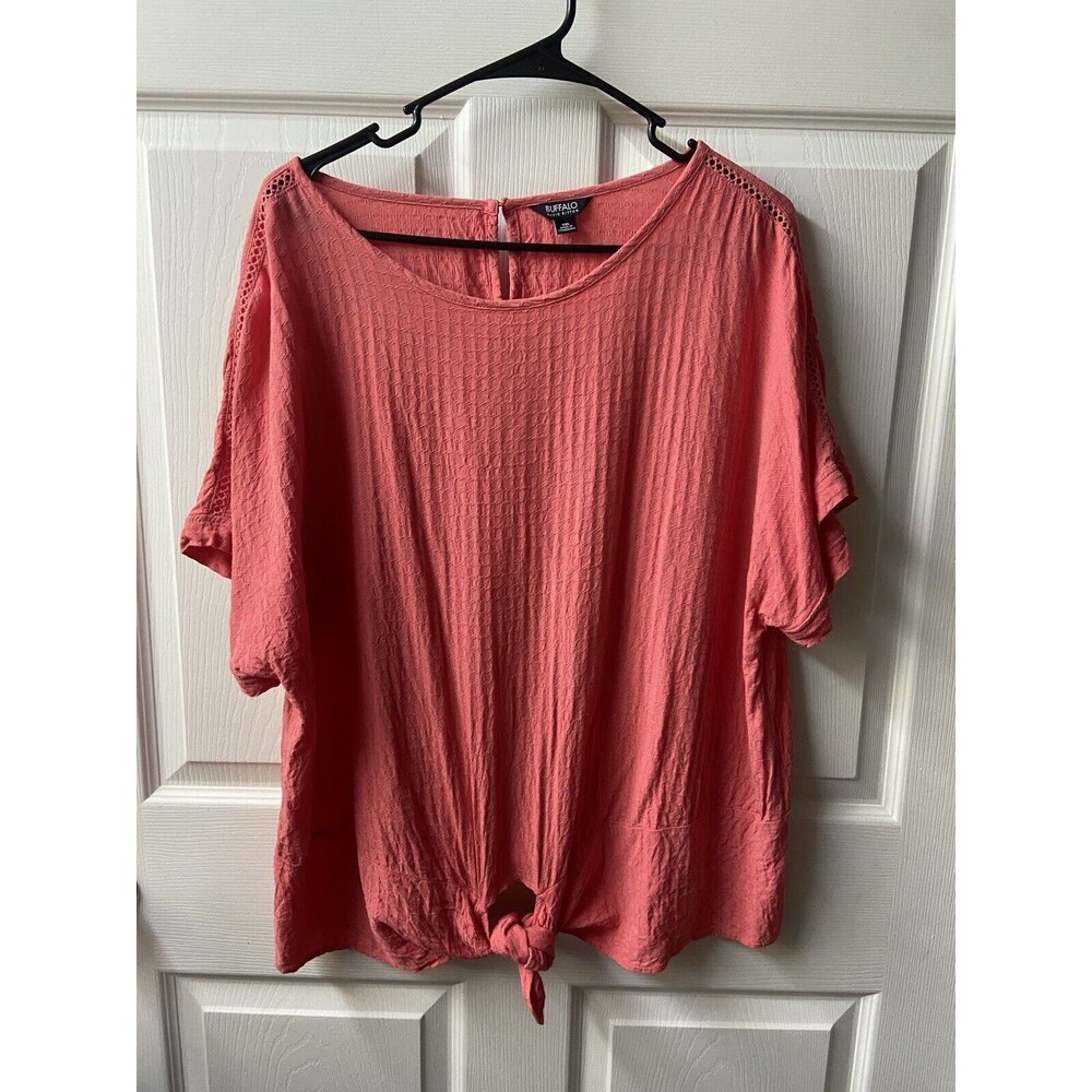Buffalo David Bitton Top Womens Plus XXL Tie Front Knit Watermelon Pink